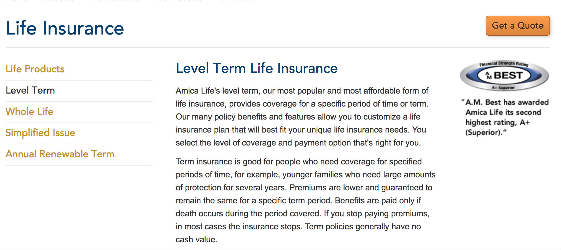 Amica insurance life simplified issue products
